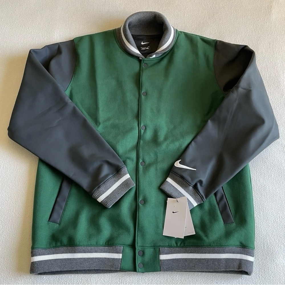 Nike Men's Size Medium Team Green Letterman Jacket Full-Snap DJ5971-341 NEW $230